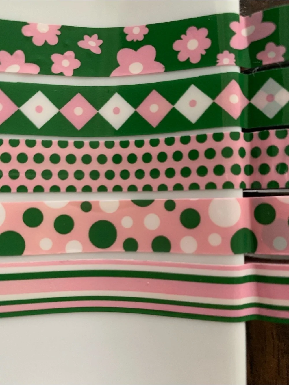 Decorative Pink & Green Patterned PET Washi Tape Set